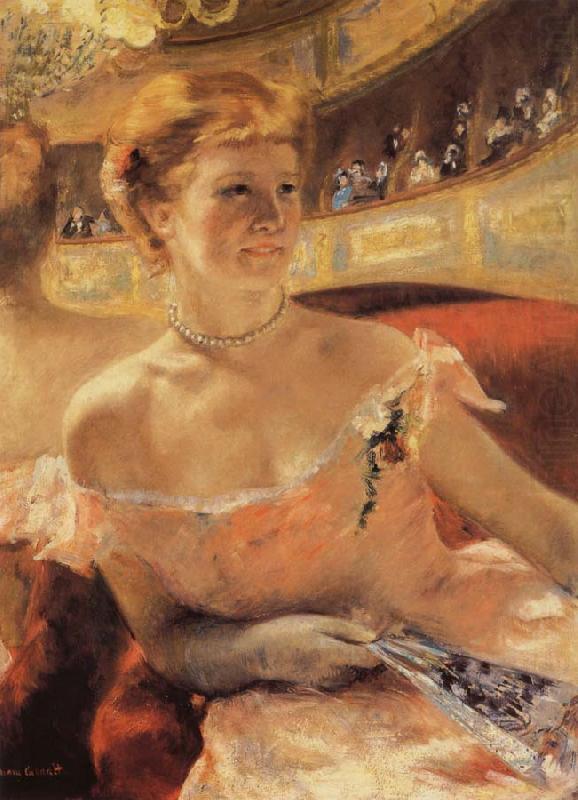 Woman with a Pearl Necklace in a Loge for an impressionist exhibition in 1879, Mary Cassatt